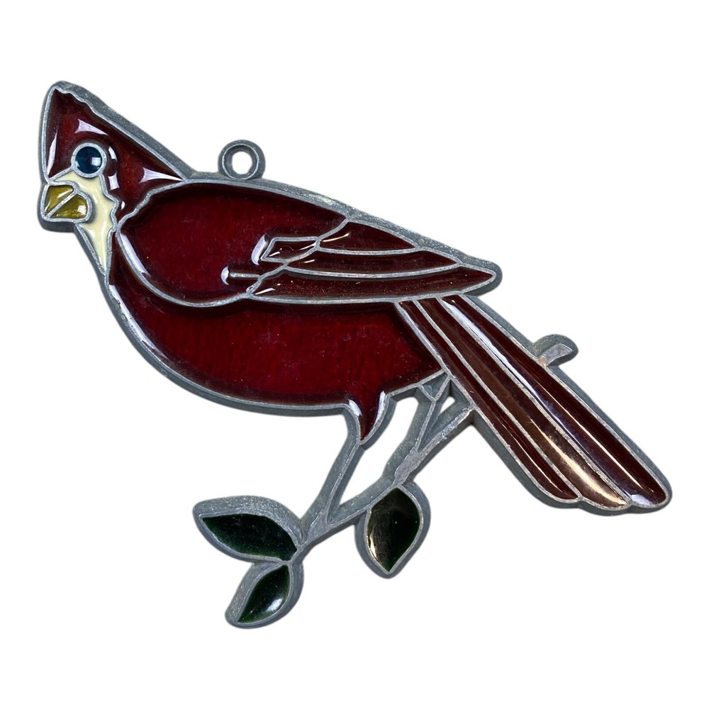 Vintage Sun Catcher Red Cardinal Bird Spring Glass‎ Small Colorful